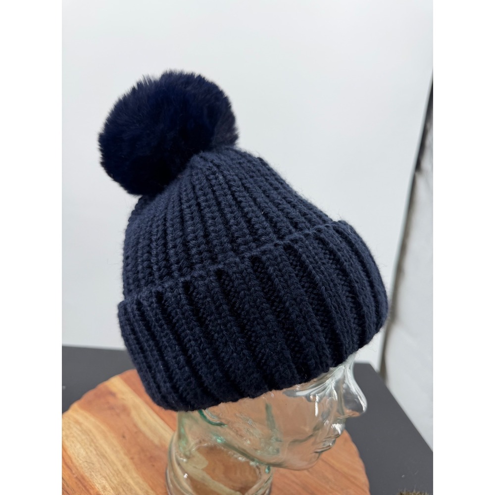 Norla Canada Beanie Women One‎ Size Navy Blue Alpaca Wool Blend Pom Pom Hat